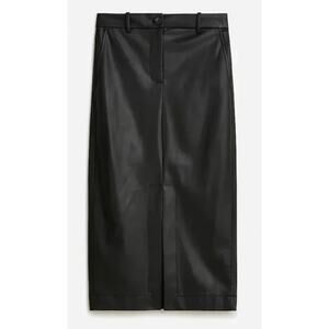 J.Crew Faux Leather Pencil Skirt Black High Waist Minimalist Midi Slit US 4 NWT
